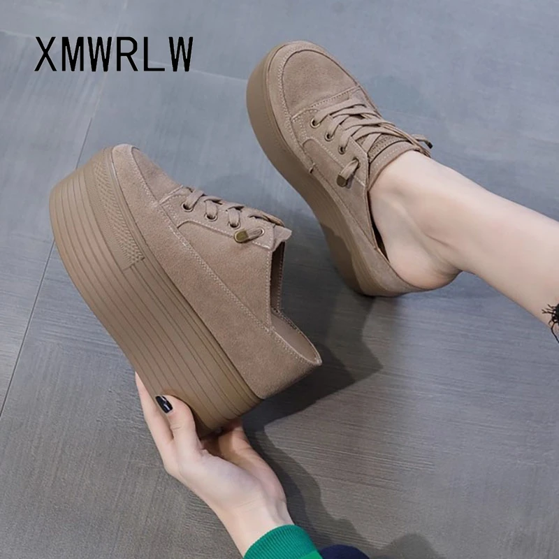 

XMWRLW 2022, весенне-осенние женские получешки из натуральной кожи, модные женские туфли на высоком каблуке, женская обувь на платформе, женская обувь на резиновой подошве