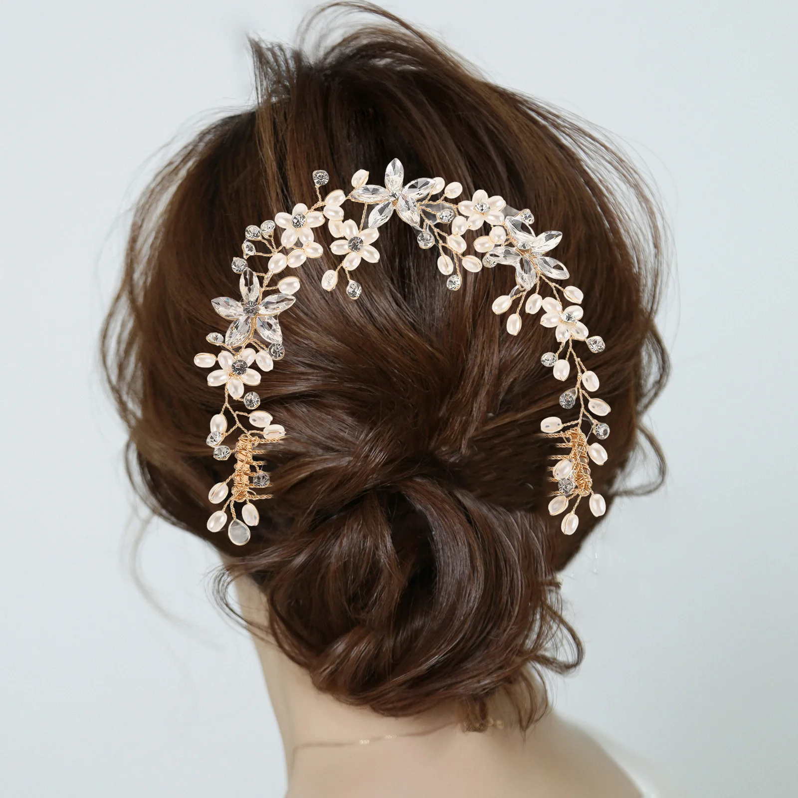 

Handmade Bridal Vine Rhinestone Floral Headpiece Wedding Women Party Jewelry Comb Accessories Pearl Flower Girl Hair Vines