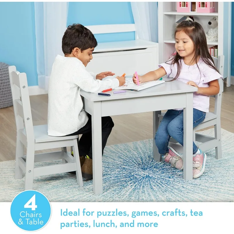 Table & Chairs-Gray Furniture - Wooden Activity Play Table And Chairs Set For Kids