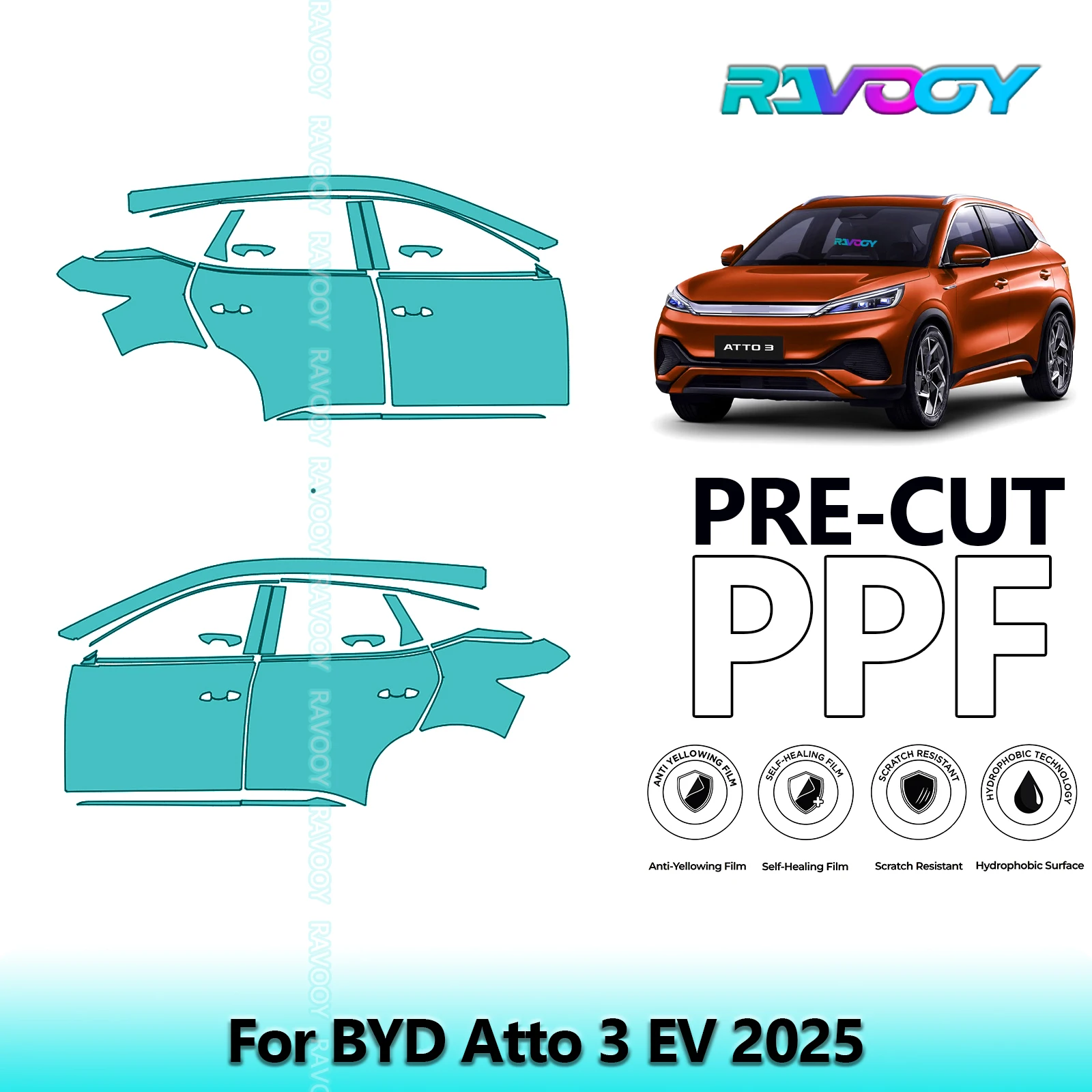 

For BYD Atto 3 EV 2025 8.5mil Clear Matte Pre-Cut PPF Door & A/B Pillar Kit TPU Paint Protection Film Set