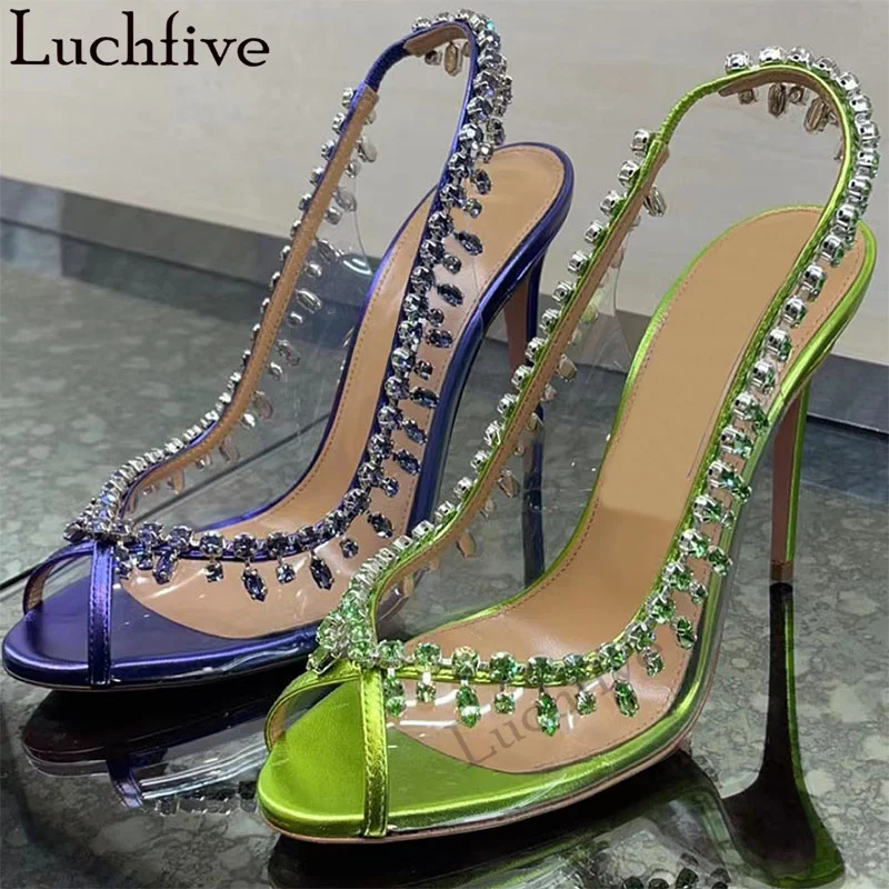 2023 Summer New Multicolor PVC Crystal Sandals Women Luxury Super-high heel Sandals Sexy Transparent Open Toe Bride Party Shoes