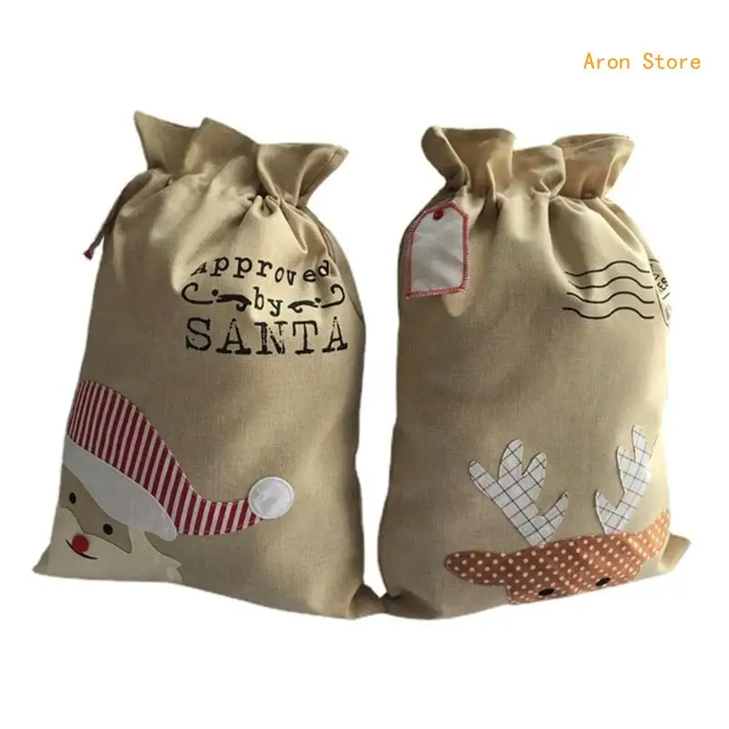 

Large Gift Bag with Drawstring Polyester Present Wrapping Santa/Deer Candy Holder Christmas Party Supplies H3CF