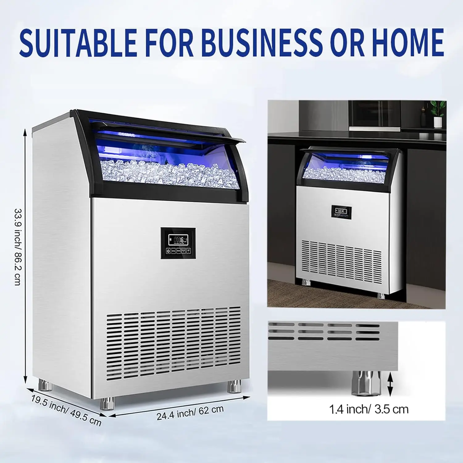 250Lbs/24H Under Counter Ice Machine with 77Lbs Storage Bin, 90 Ice Cubes in 11Min, Stainless Steel Freest