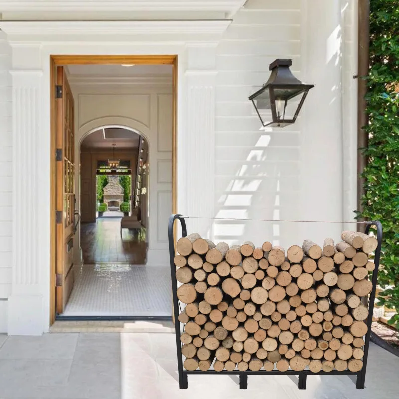 ชั้นวางฟืนขนาด 4.1 ฟุต ทำจากโลหะ วางซ้อนกันได้ จัดหมวดหมู่ได้ สีดำด้าน สำหรับเตาผิงทั้งภายนอกและภายใน สีดำ