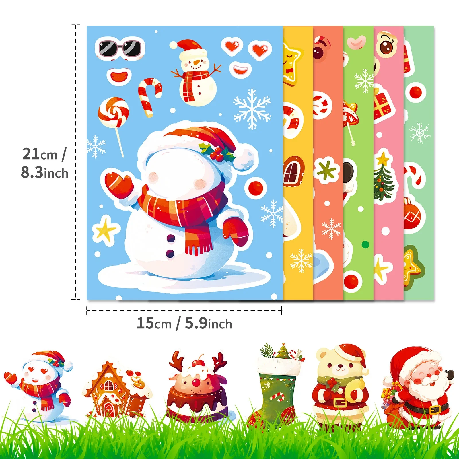 6 Sheets Christmas Puzzle Stickers Create Your Own Santa Claus DIY Make-a-Face Kids Jigsaw Games Children Party Decoration Toy