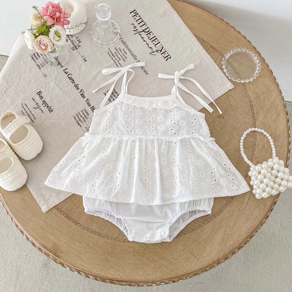 Korean-style summer baby girl sweet floral sling jumpsuit, baby girl small fresh lace sling jumpsuit skirt with triangle jumpsui