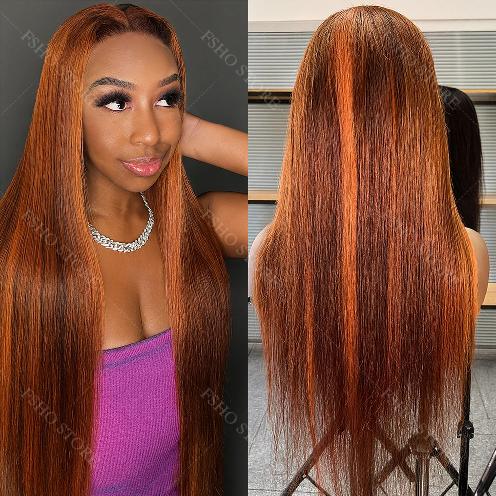 #4/350 Brown Mix Ginger Colored Skunk Stripe 5x5 Lace Front Glueless