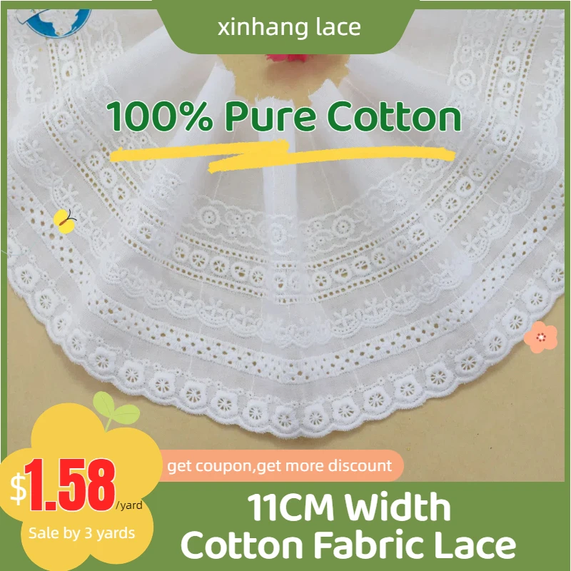 

3yards 11cm 100% Cotton embroid lace sewing ribbon guipure trim fabric warp knitting DIY Garment Accessories african lace#3314