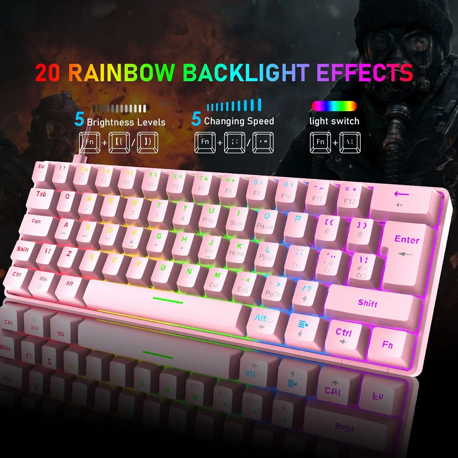 T60 Wired Mechanical Gaming Keyboard&Mouse set Rainbow Backlit 62-Keys Mini