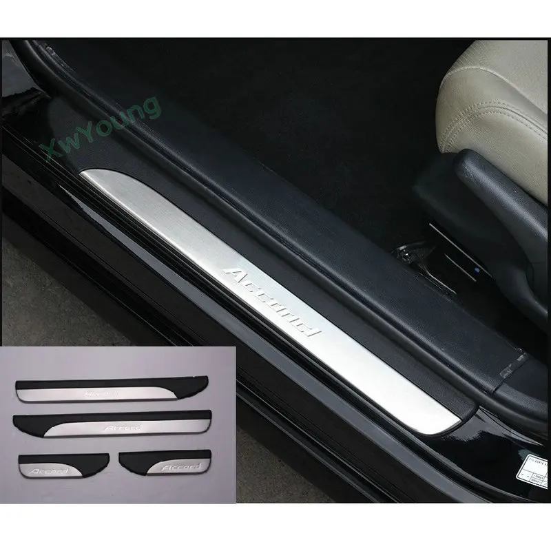 Car Styling Stainless Steel LED Door Sill Scuff Plate Guard Sills Protector Trim For Honda Accord 2014-2017