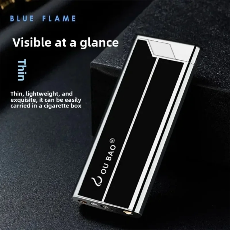 Ultra Thin Grinding Wheel Inflatable Lighter Metal Windproof Blue Flame Butane Gas Lighter Cigarette Accessories Men's Gift view 5