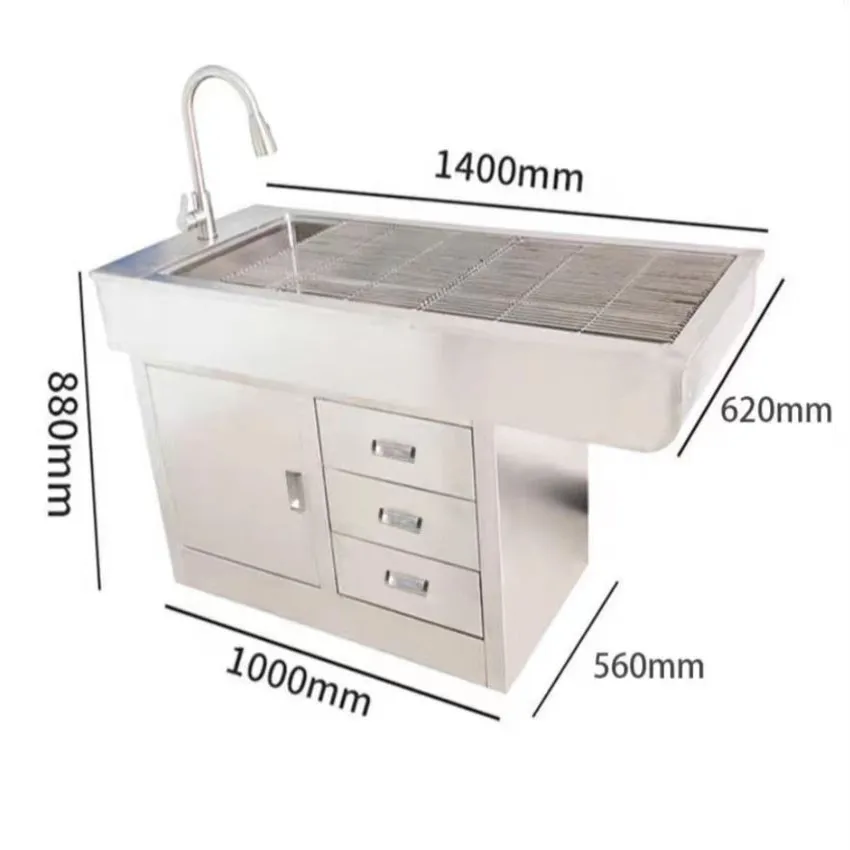 Pet hospital operating table 304 stainless steel animal beauty treatment table flushing pool table pet beauty teeth cleaning