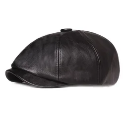 Berretto da uomo in pelle ottagonale retrò berretto da uomo elegante cappellino Snapback per uomo donna