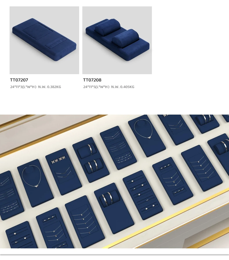 Oirlv Blaues Samt-Schmuckdisplay-Set Ring Ohrring Halskette Armreif Halter Vitrine Organizer Ständer für Ladentheke – Detail 7