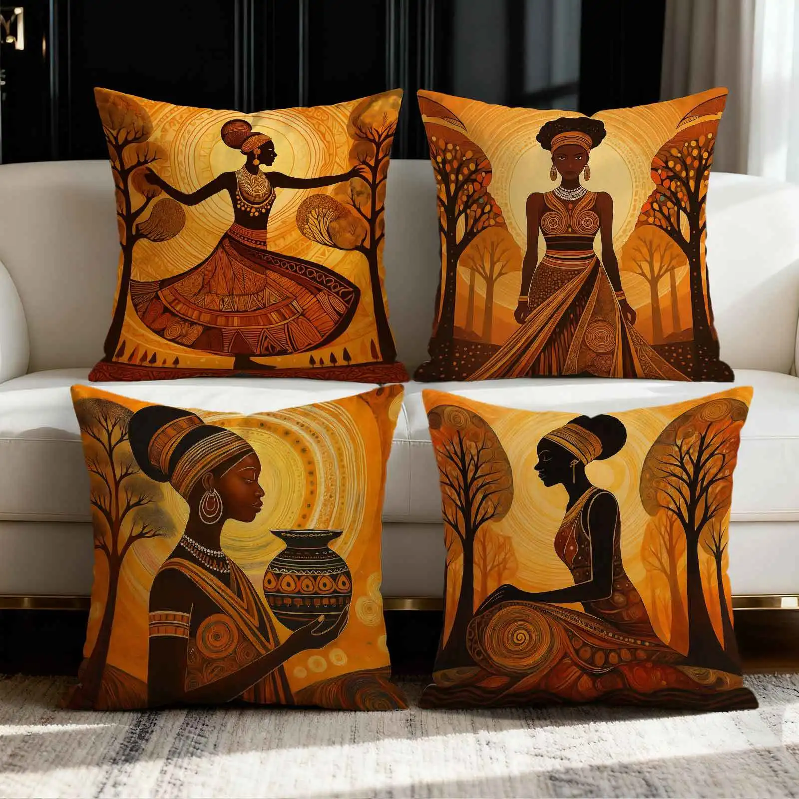 Exquisite African female pattern printing pillow cover Short plush Suitable living rooms bedrooms sofas throw cushion cover