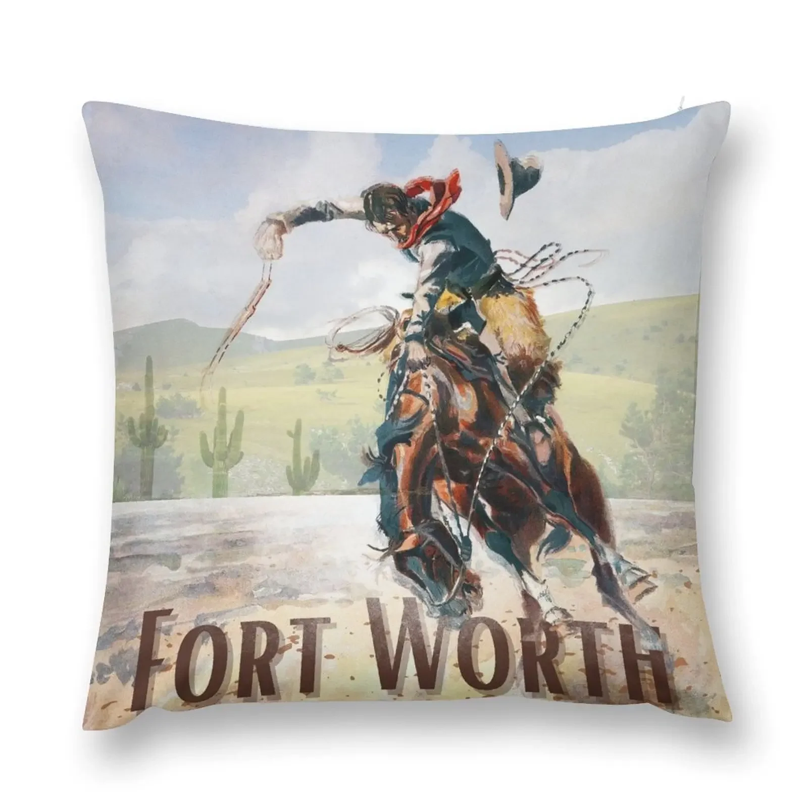 Fort Worth Bronc Rider Landscape Throw Pillow Cushions Home Decor Sofa Cushions Sofa Cushions Cover pillow