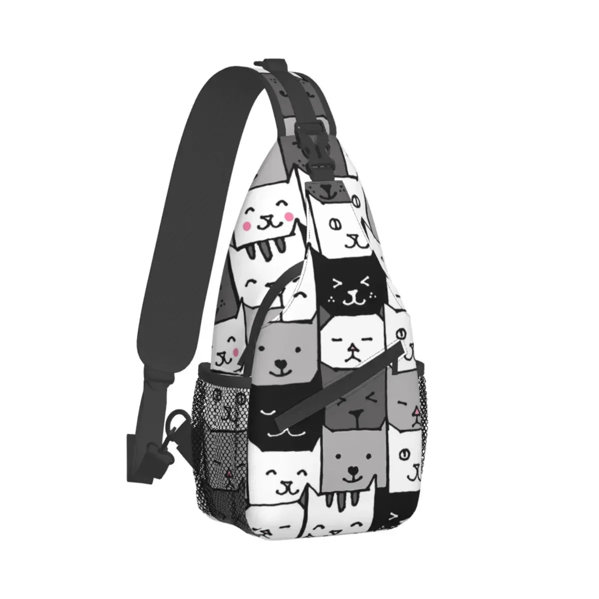 

Cats Print Crossbody Chest Bags Cartoon Style Pockets Travel Pack Messenger Sports Teens Shoulder Bag Unisex