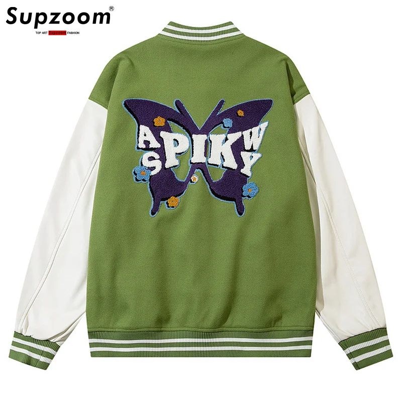 

Arrival Embroidered New Butterflie Spliced Letter Brand Clothing Bomber Jacket Men Loose Baseball Female Winter Coat