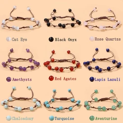6mm Natural Stone Round Beads Braided Bracelets Amethysts Cat Eya Agates Spacer Bead Bracelet Healing Yoga Bracelets Men Women