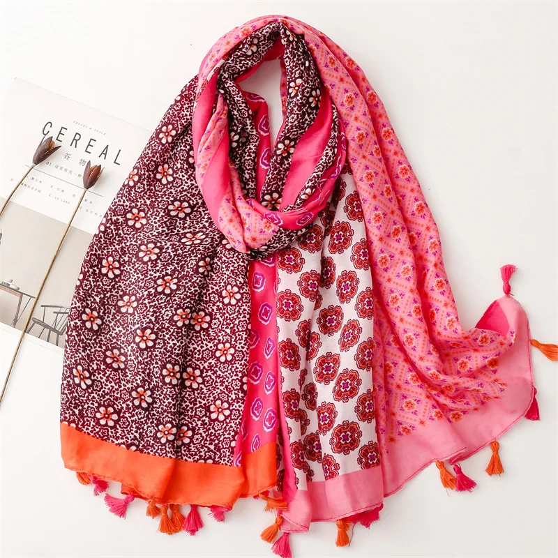 Thick Warm Cotton Scarf for Women Aztec Patchwork Floral Shawl Wraps Foulard Female Viscose 180*90cm Bufandas Soft Echarpe 2023