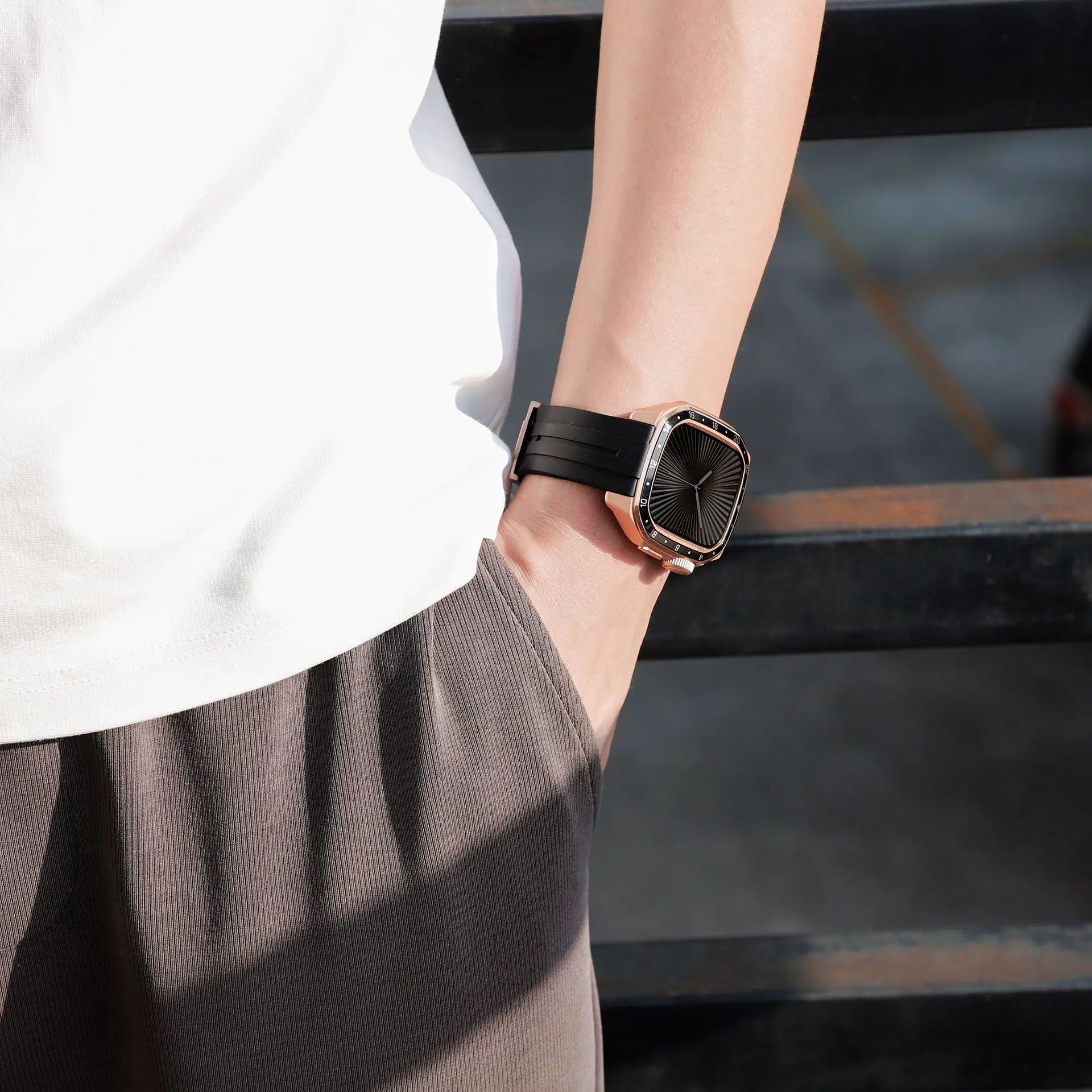 Funda de Metal de lujo para Apple Watch 11 10 46mm funda resistente correa de silicona para iwatch 9 8 7 6 SE3 5 4 44/45mm cubierta protectora