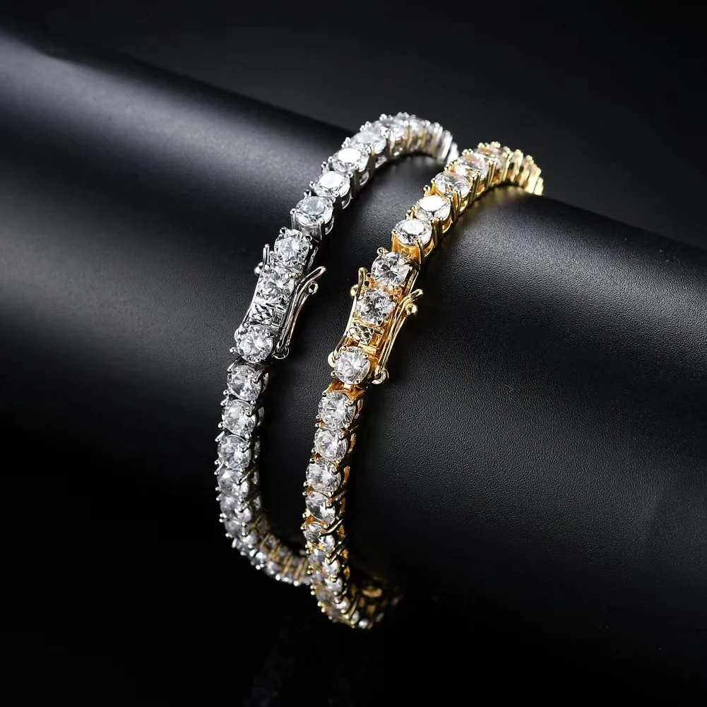 genuine Luxury brand real jewels Temperament Mosang Stone 925 Sterling Silver Plated Hip Hop Tennis Chain 3mm 5mm Full Inset Bra