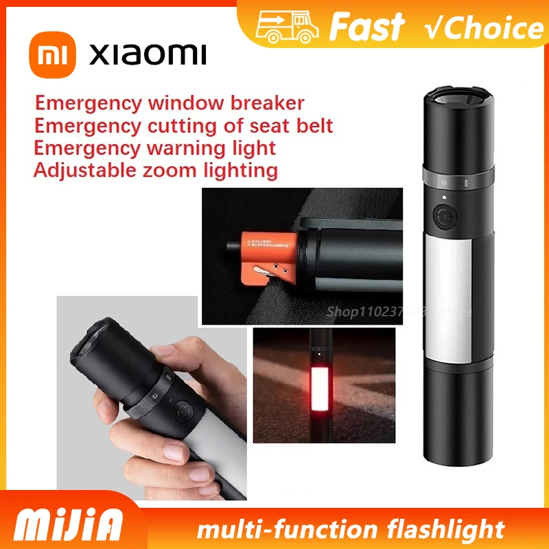 

Xiaomi Mijia Multi-functional LED Flashlight Zoomable Ultra Bright Torch Window Breaker Safety Belt Cutter Car Emergency Light