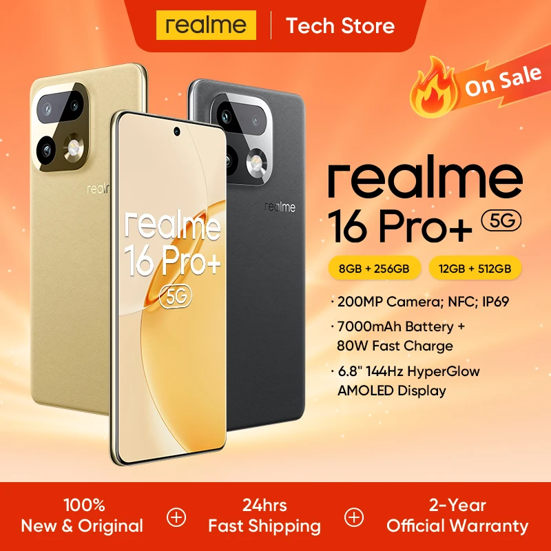Smartphone realme 16 Pro Plus 5G, appareil photo couleur Luma 200MP, appareil photo t�l�objectif 50MP, batterie 700 mAh, charge 80W, Snapdragon 7 Gen 4