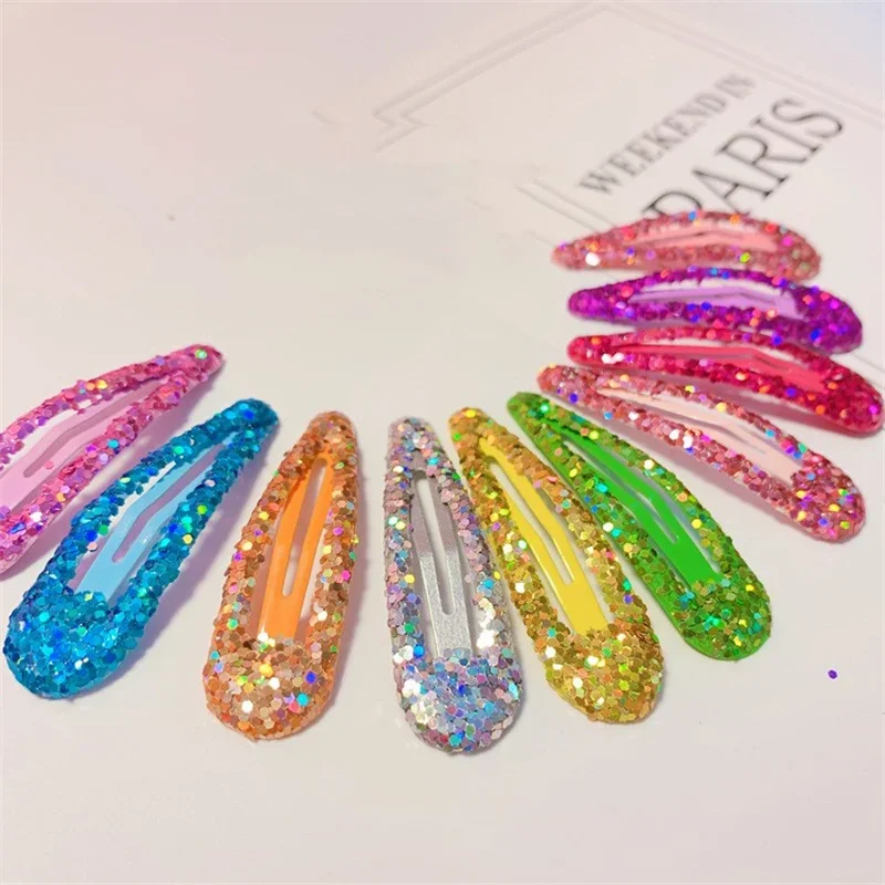 10Pcs Cute Colorful Hair Clips Fashion Kids Hair Accessories Waterdrop Snap Metal Barrettes Hairpins Clip Women Girls Bobby Pin