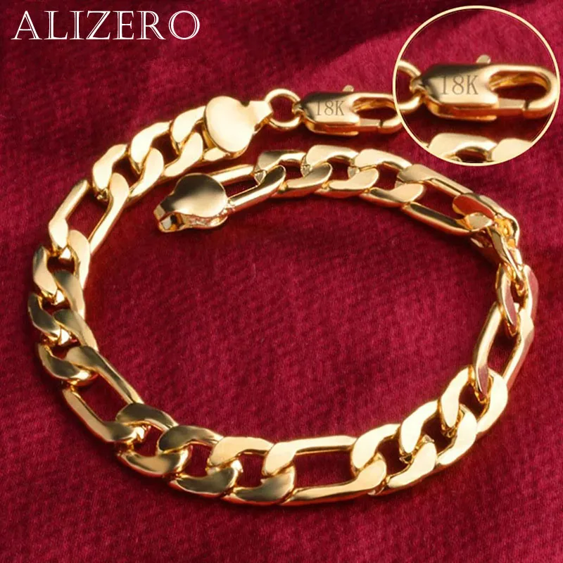 ALIZERO 8 Inch 925 Sterling Silver 8MM Gold/Silver Full Side Figaro Chain Bracelet For Woman Man Fashion Wedding Jewelry Gift