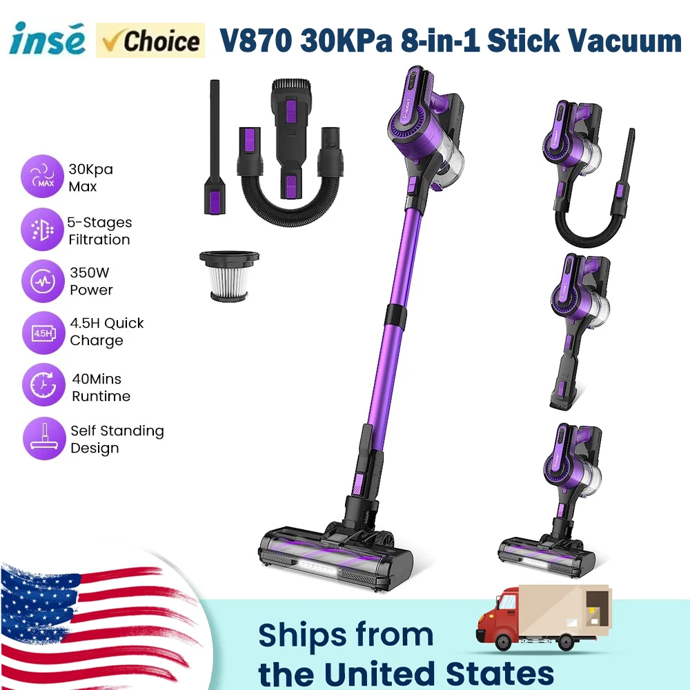 

Poweart V870 Cordless Vacuum Cleaner 30KPa 8-in-1 Stick Vacuum up to 45min Runtime for Hardwood Floor Pet Hair Home Car Cleaning