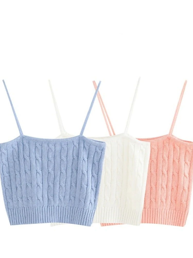 Zjaiss 2026 Sommer Vintage Damen Zopfmuster Kurzes Camisole-Top Eisseide Tube Crop Top Spaghetti-Träger Y2K Tanktop