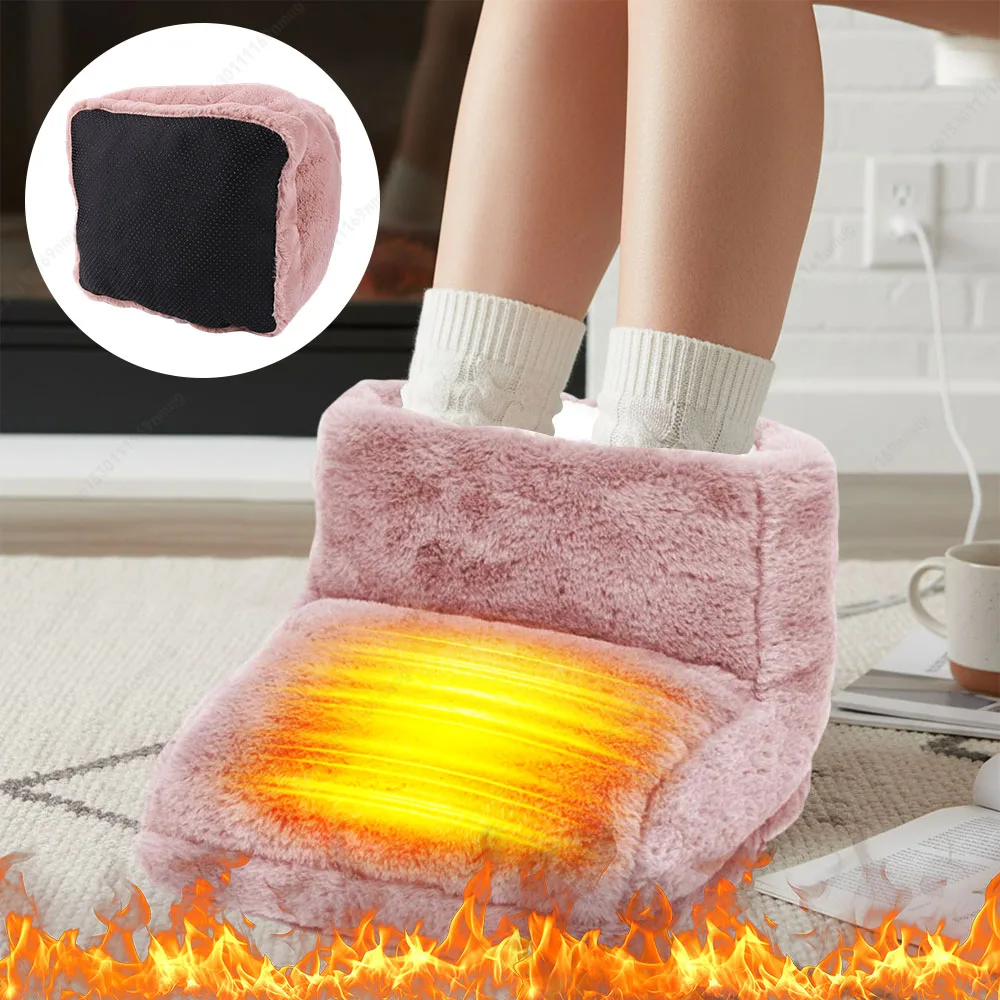 

Электрическая грелка для ног с двойной зарядкой через USB, теплые тапочки для ног, моющаяся печь для ног, съемный мягкий плюш для домашнего офиса