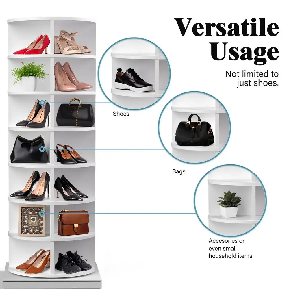 360° Rotating Shoe Rack 7-Tier Organizer Holds 35 Pairs Compact Storage Modern Design Multi-Functional Shoe and Accessory Tower