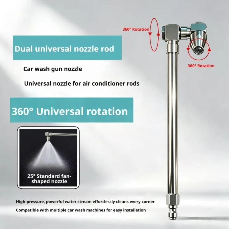 Adjustable HVAC Coil Cleaning Wand with 360-Degree Double-Joint Joint, 25-Degree Fan Nozzle and 4 Quick Connecting