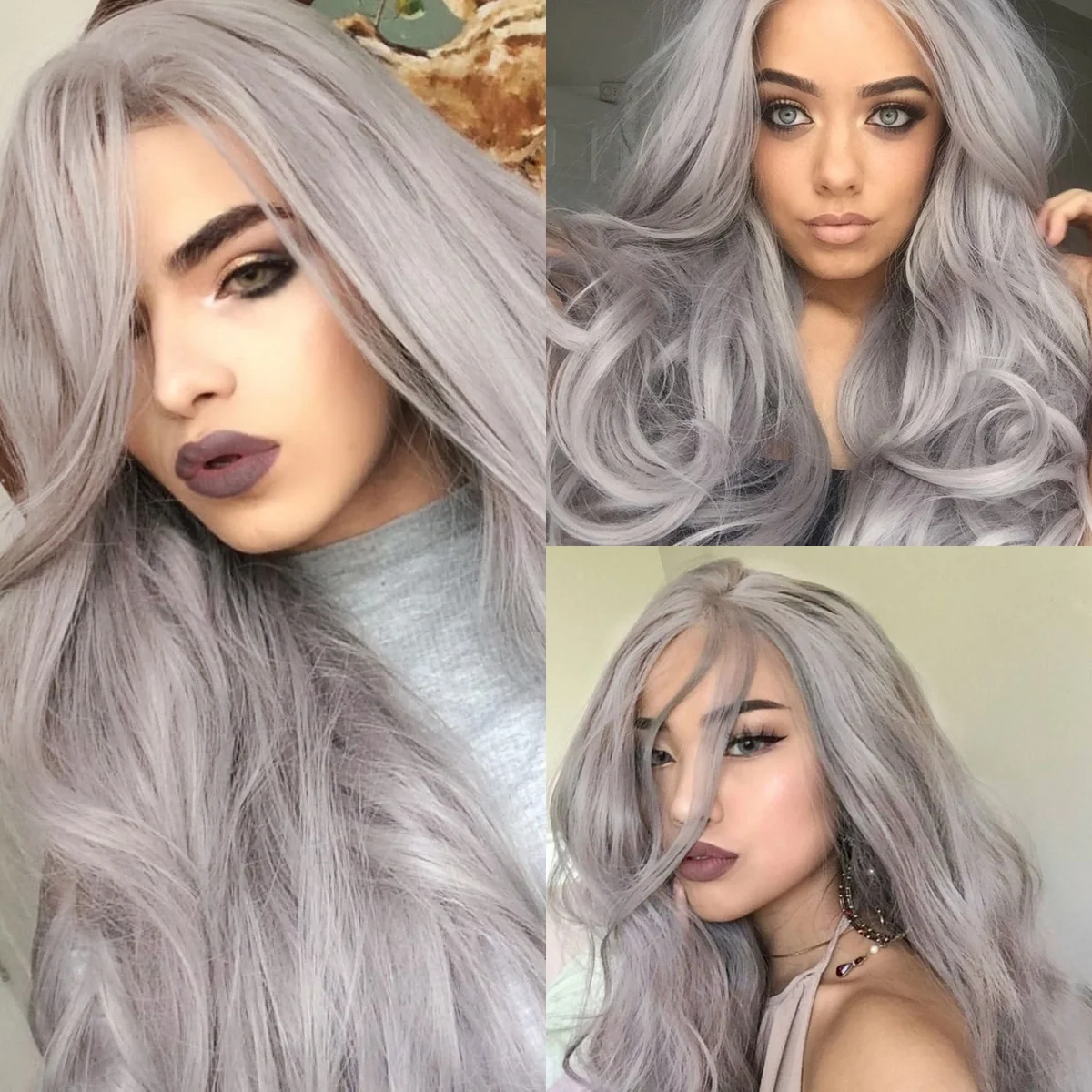 RDY Silver Wig Body Wave Ash Grey Synthetic Lace Front Wig Glueless Natural Hairline Long Wavy Hair Frontal Wigs for Women Daily