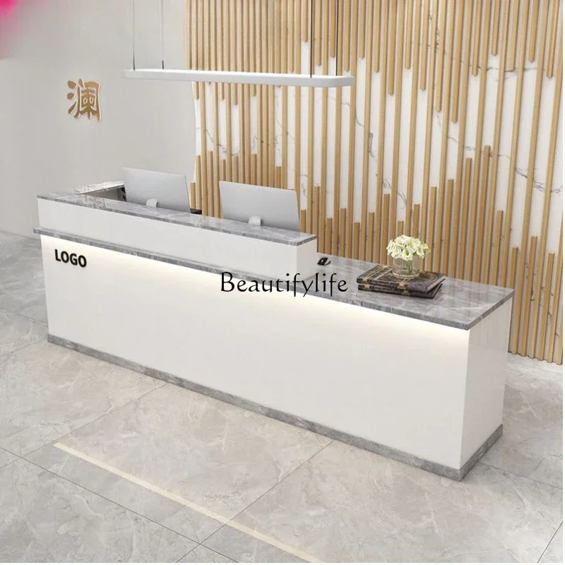 Luminous checkout page bookable corner cabinet company office front desk barber shop small reception