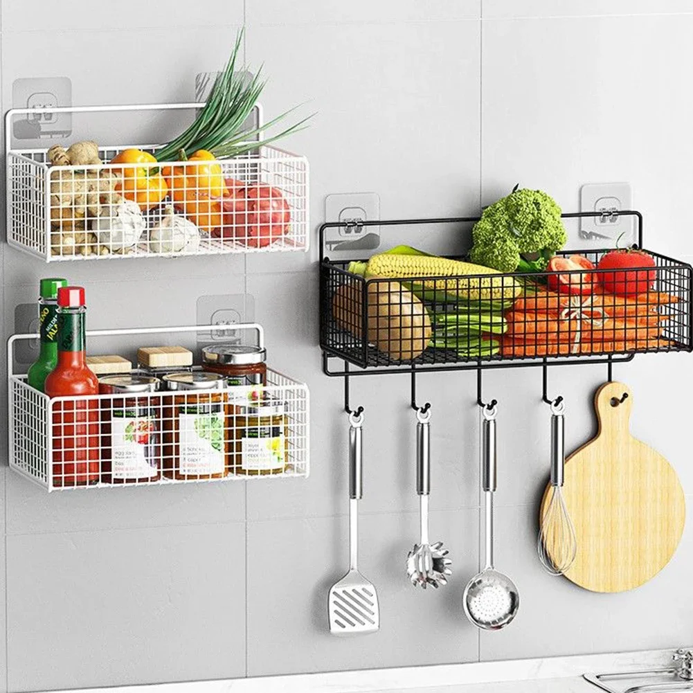 Organization Storage Basket Kitchen Books Fruits Home 1set Boxes Wall Mounted White Black Practical Replacement