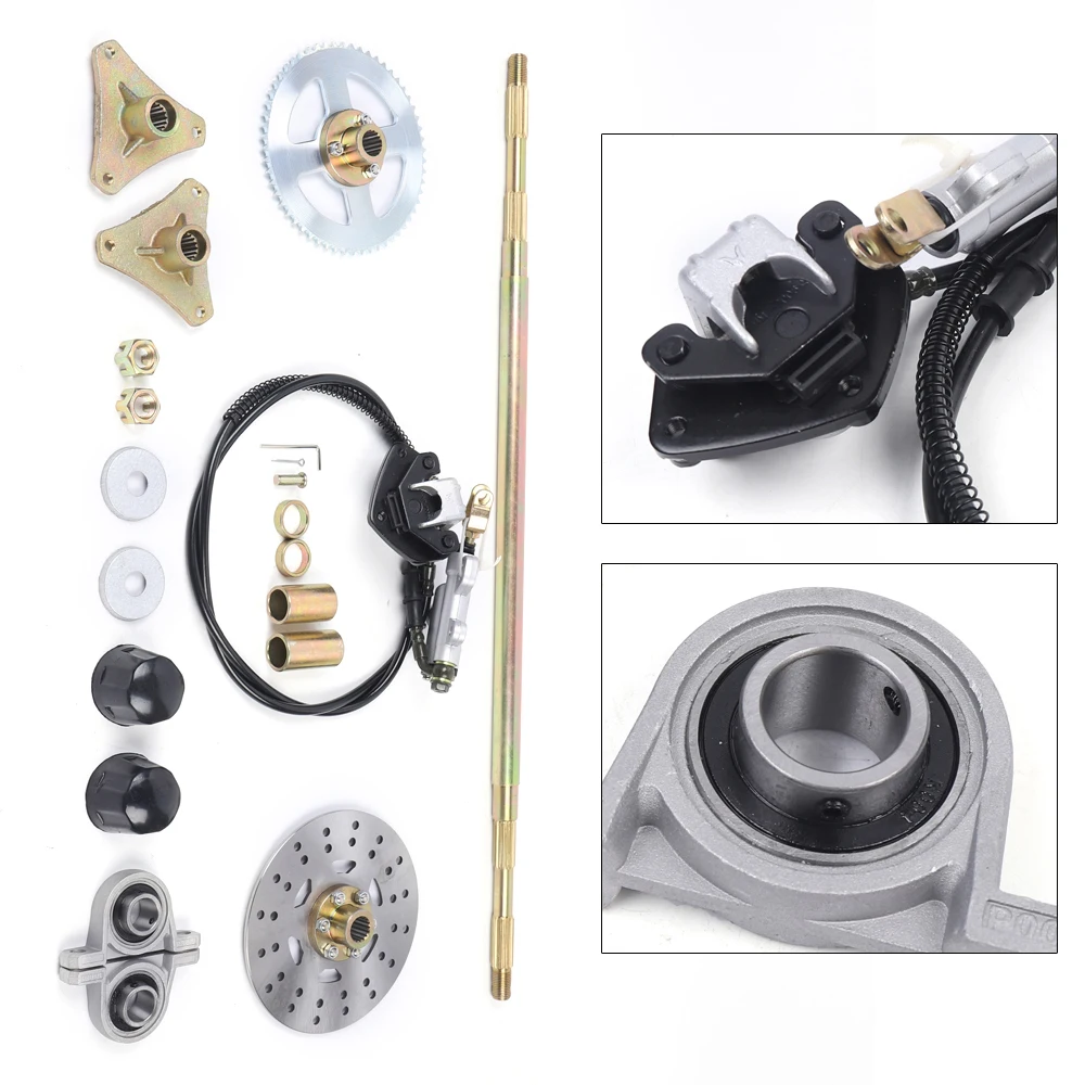 740mm Complete Rear Axle Kit for ATV/Go-Kart-Include Brake Master Cylinder & Pillow Block Bearing, Mini Quad Buggy Axle Assembly