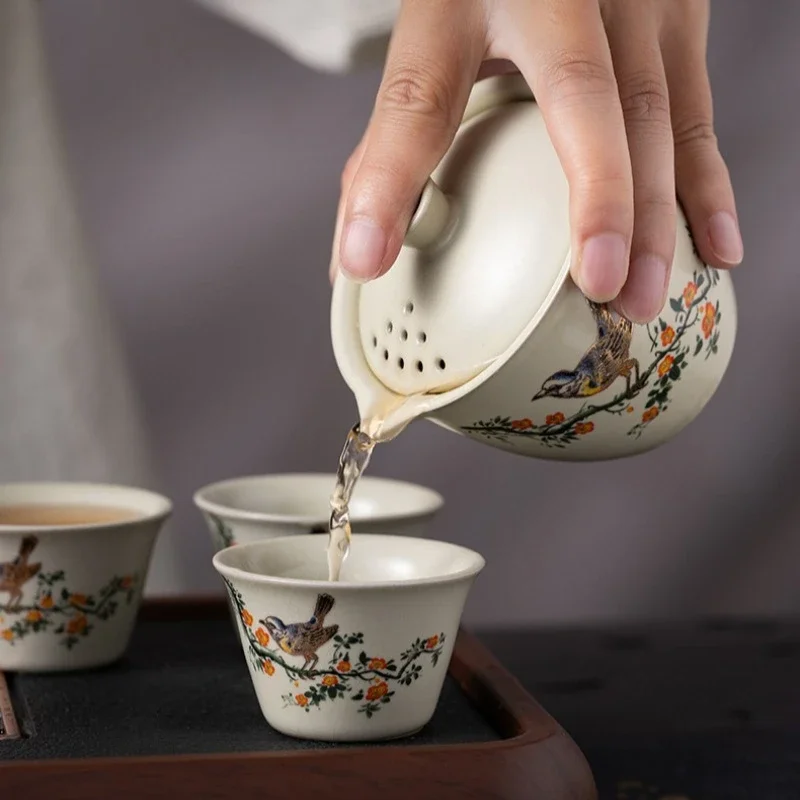 Portable Ceramic Kung Fu Tea Set Quick Cup With One Pot Three Cups Compact Travel Teaware Pack Perfect For Camping Travel