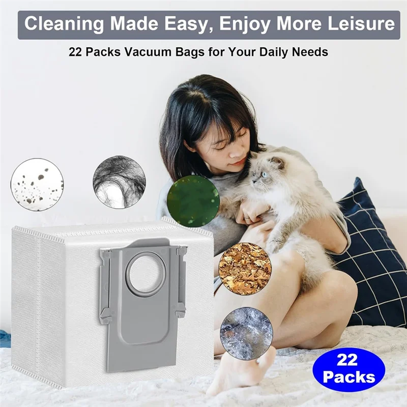 TCF-22Pack أكياس الغبار لـ Roborock S8+، S8 Pro Ultra، S7 Maxv Ultra S7 Max، S7 Maxv Ultra، Q7 Q7+ Q8 Max+ Q5 Q5+ Robot Vacuum