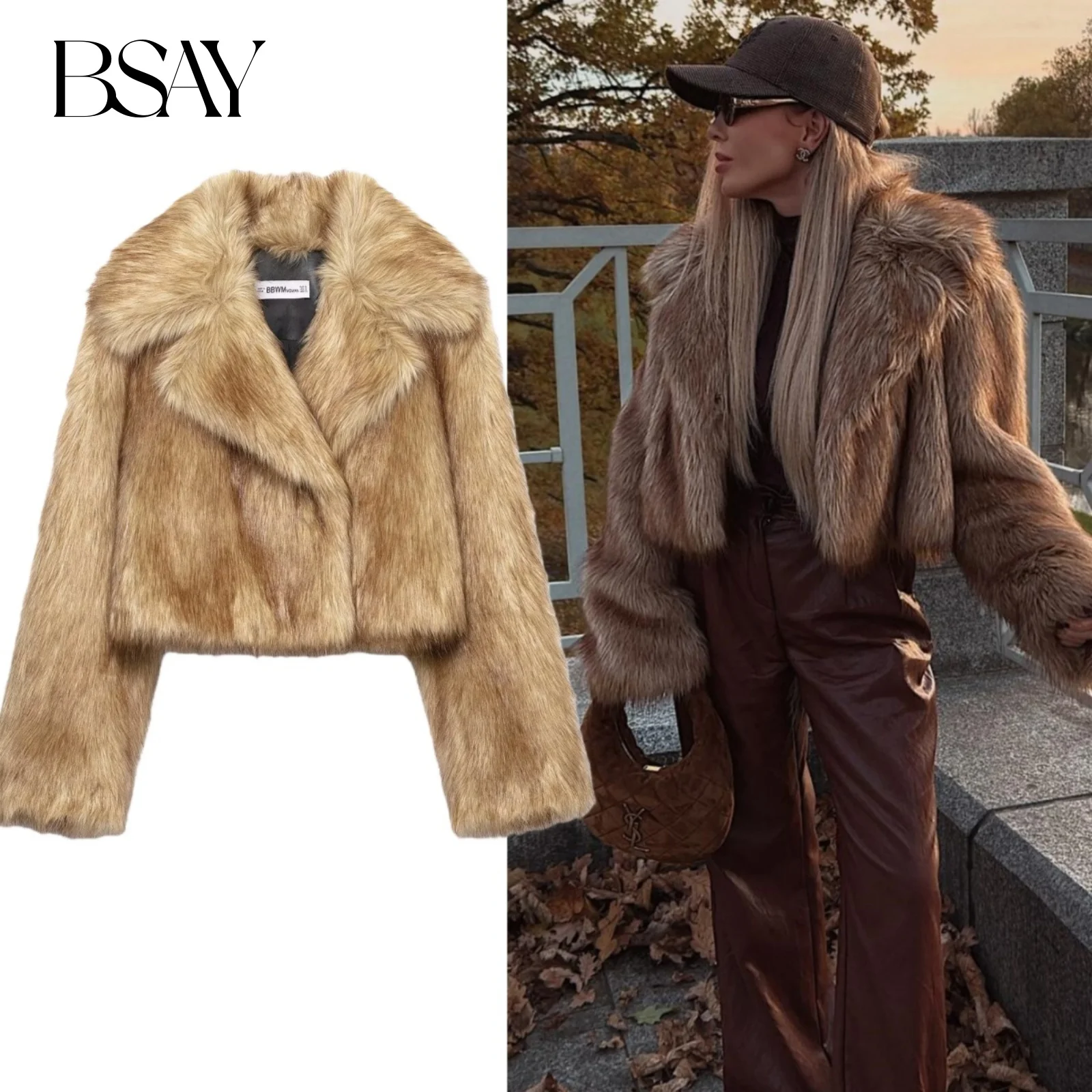 

BSAY куртки из искусственного меха, женская одежда, осень-зима 2021, новые теплые пальто с лацканами и длинными рукавами из искусственного меха, шикарные женские топы Mujer