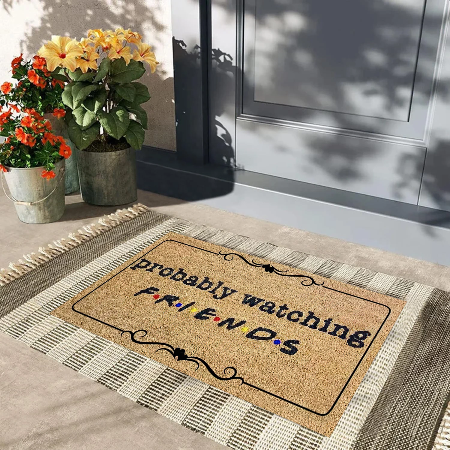 Probably Watching Friends Door Mats For Floor Rubber Backing Anti Slip Doormats Outdoor Rug Waterproof for Room Patio Funny Mat