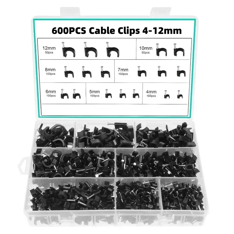 600PCS Cable Clips 4-12mm Wire Holders for Home Office Desk TV Computer Cord Management