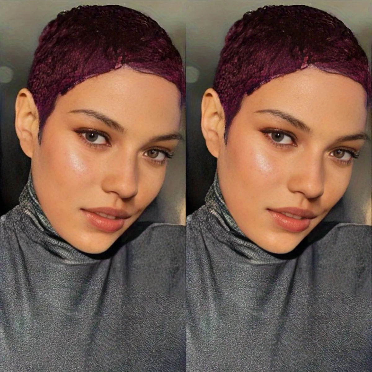 인모 가발 짧은 픽시 컷 가발 인모 자연 색상 앞머리 포함