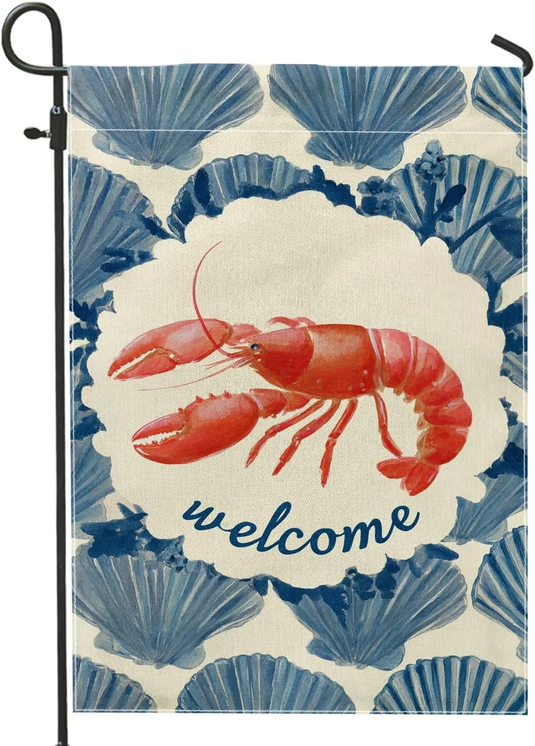 Summer Lobster Welcome Garden Flag, Red Marine Life Outdoor Decor Banner, Double Sided Burlap Yard Flag for Beach Party Lawn PPZ