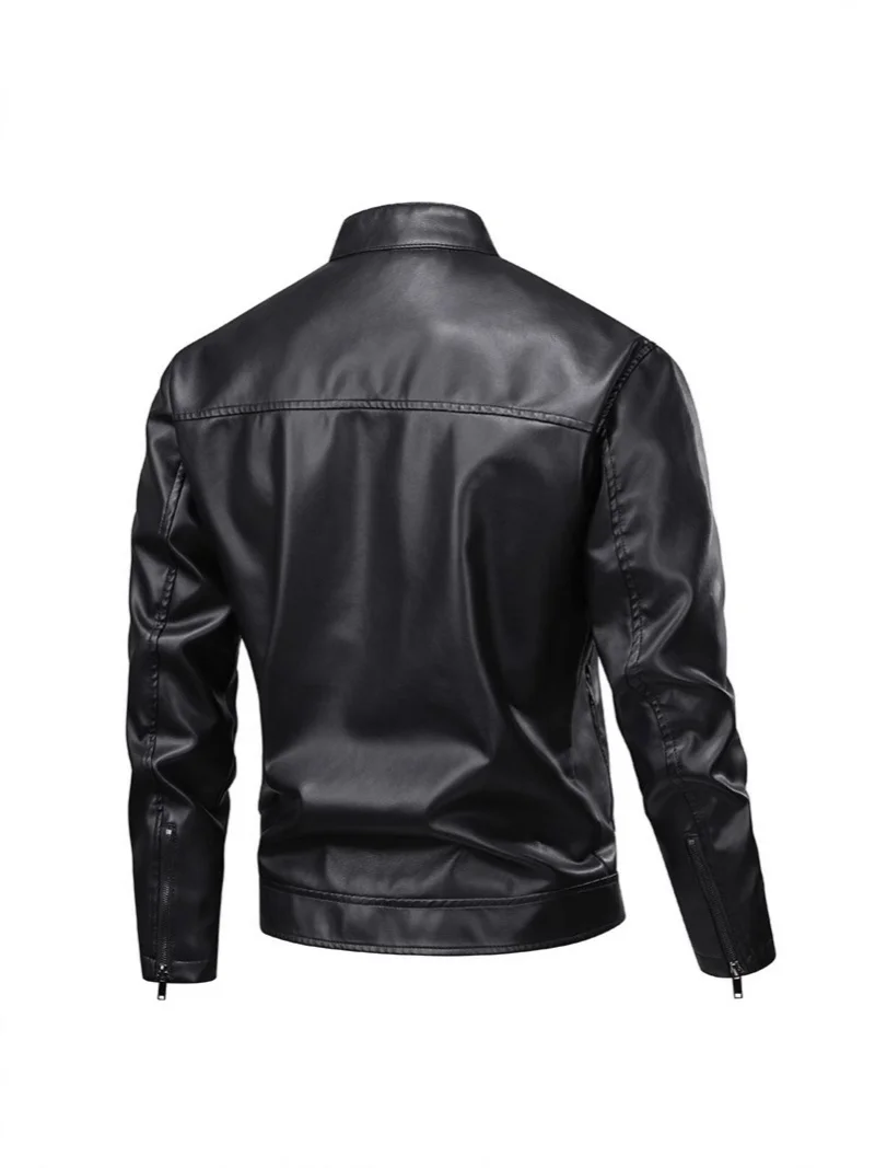 PU leather jacket 2025 Autumn and winter men's stand-up collar leather jacket jacket Motorcycle jacket men's coat