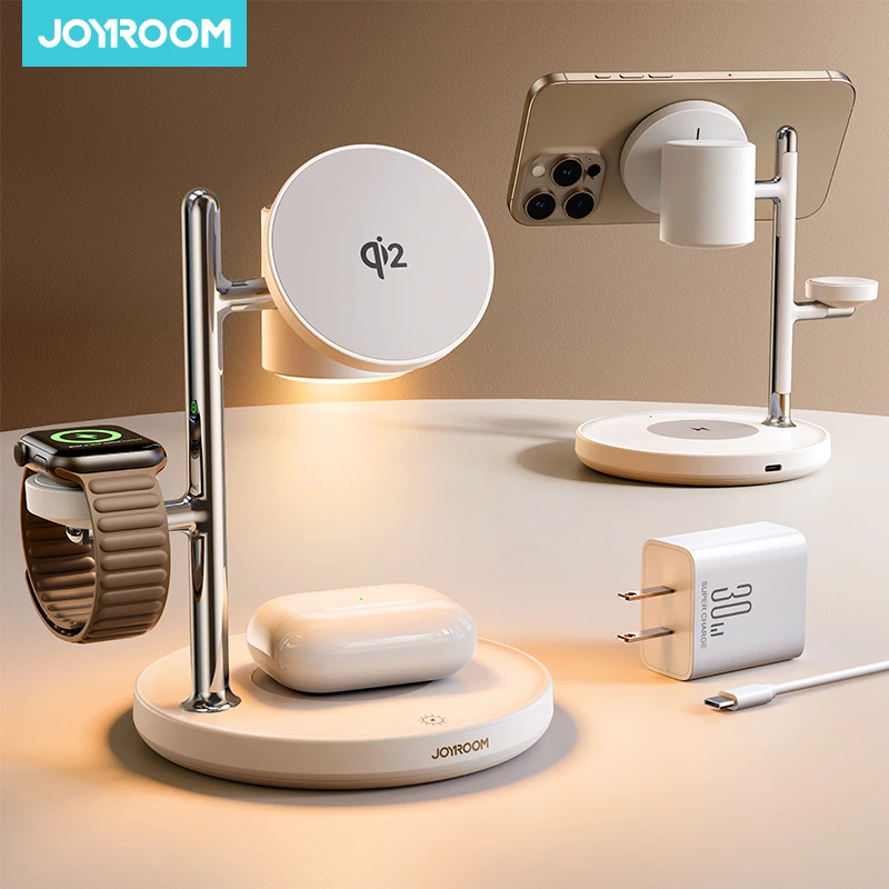 Магнитная зарядная станция Joyroom Qi2 для Apple, быстрое беспроводное зарядное устройство для iPhone 16, 15, 14 Pro Max, iWatch, AirPods JR-W23