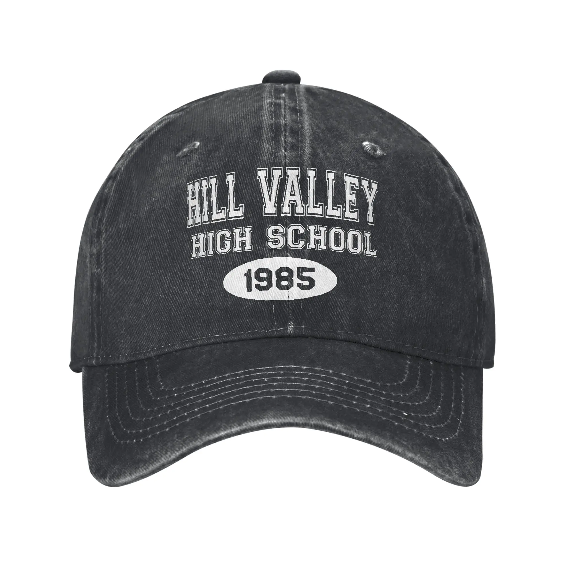 Hill Valley High School 1985 Back To The Future Baseball Cap Vintage Distressed Denim Headwear for Men Women Outdoor Caps Hat
