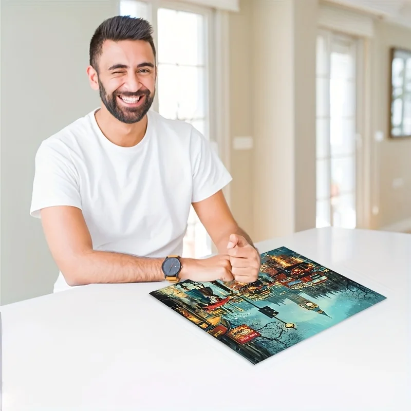 1000개 런던 거리 풍경 직소 퍼즐, 도전적인 38x38cm 정사각형 조각 - 두껍고 내구성 있는 종이, 가족에게 적합